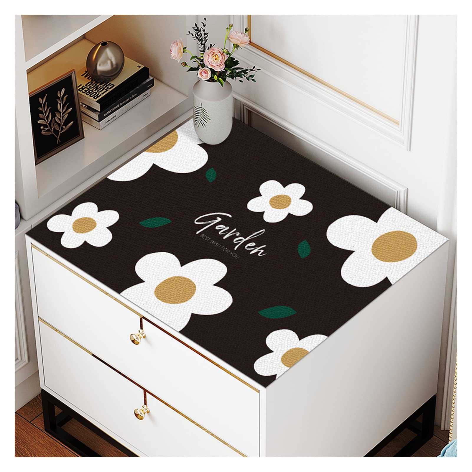 Leather Bedside Tablecloth, Nightstand Dustcover, Side Tablecloth for Tea Table, End Table and Dressers (23 W x 16 D, Black Ruixiang)