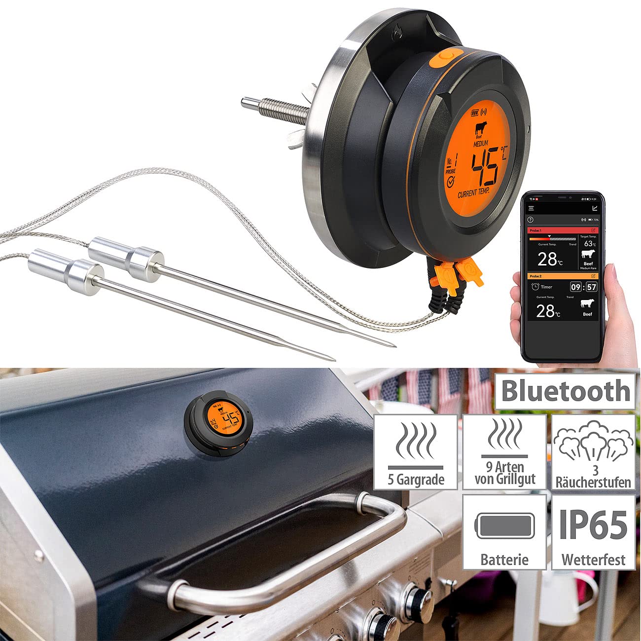 Thermomètre connecté pour barbecue avec 2 capteurs DGT-50.app [Rosenstein & Söhne]