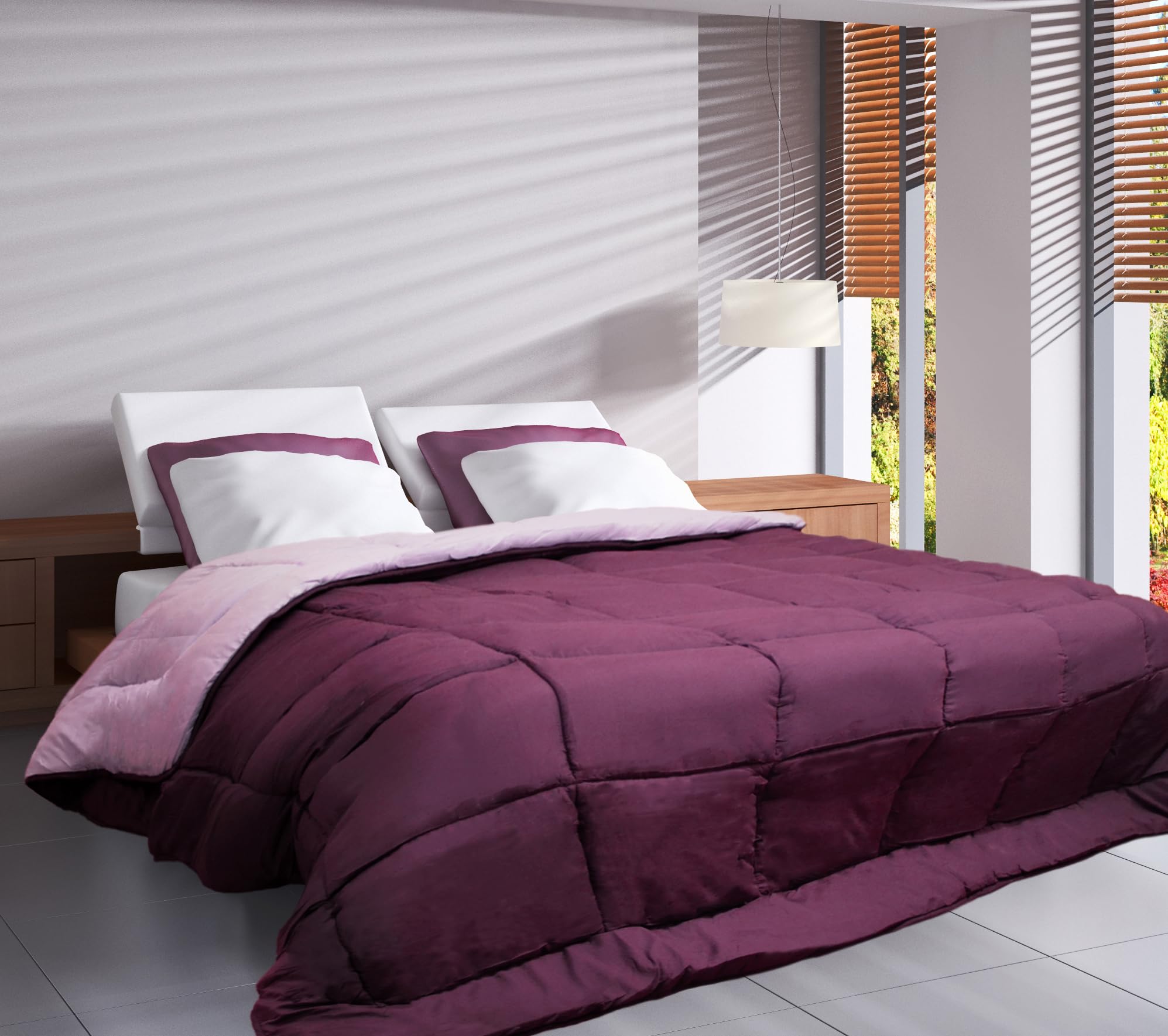 Couette Toison d'or Cocoon 400 haut de gamme bicolore prune parme en taille 220x240cm