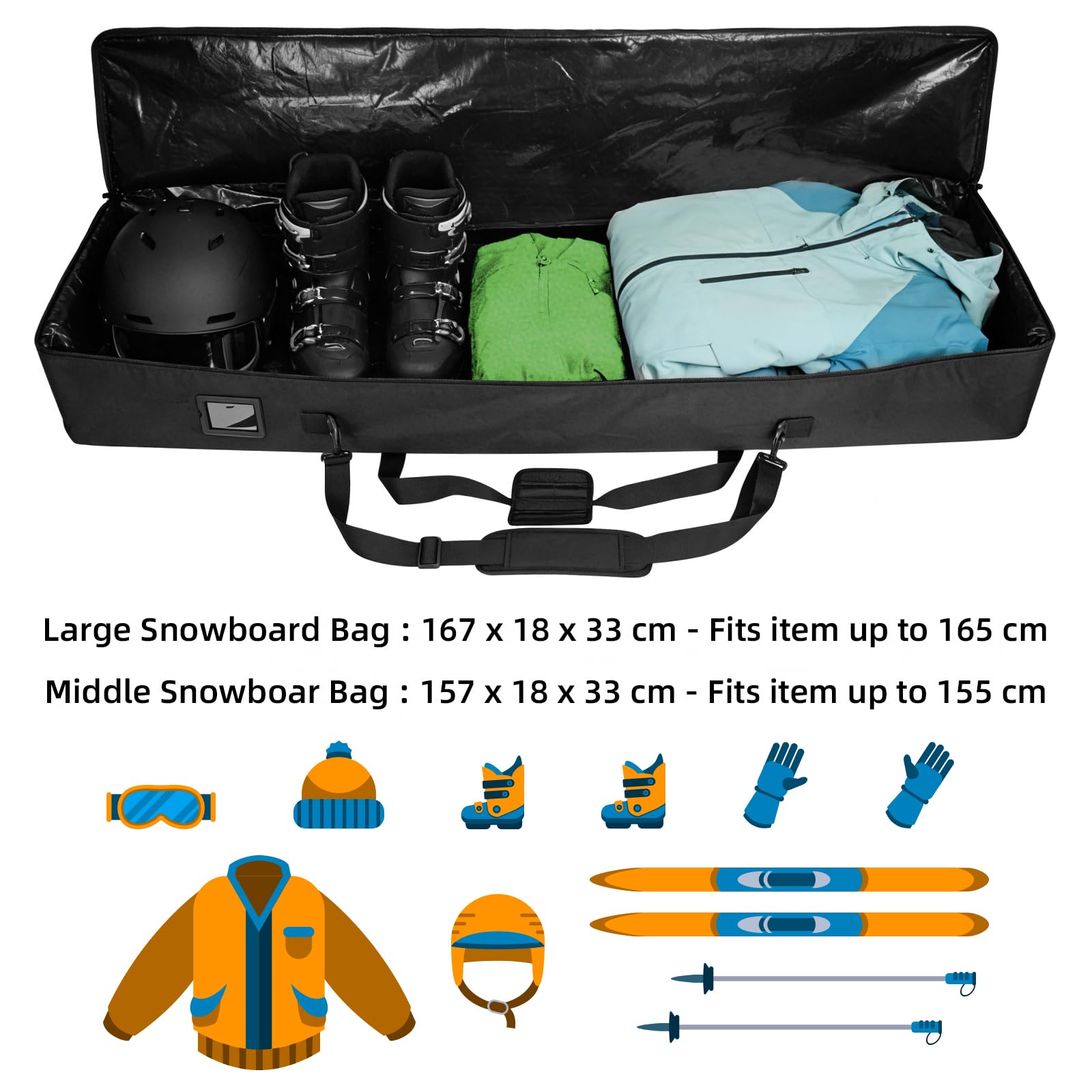 AUMTISC Bolsa de viaje para snowboard impermeable 155 cm azul