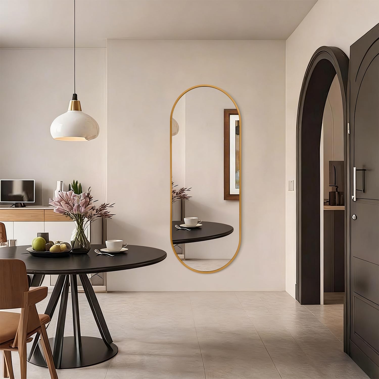 JJUUYOU Miroir de salle de bain ovale pleine longueur miroir mural en métal doré 120 x 60 cm encadré en alliage d'aluminium miroirs de chambre à coucher pour salon, entrée, dortoir et entrée