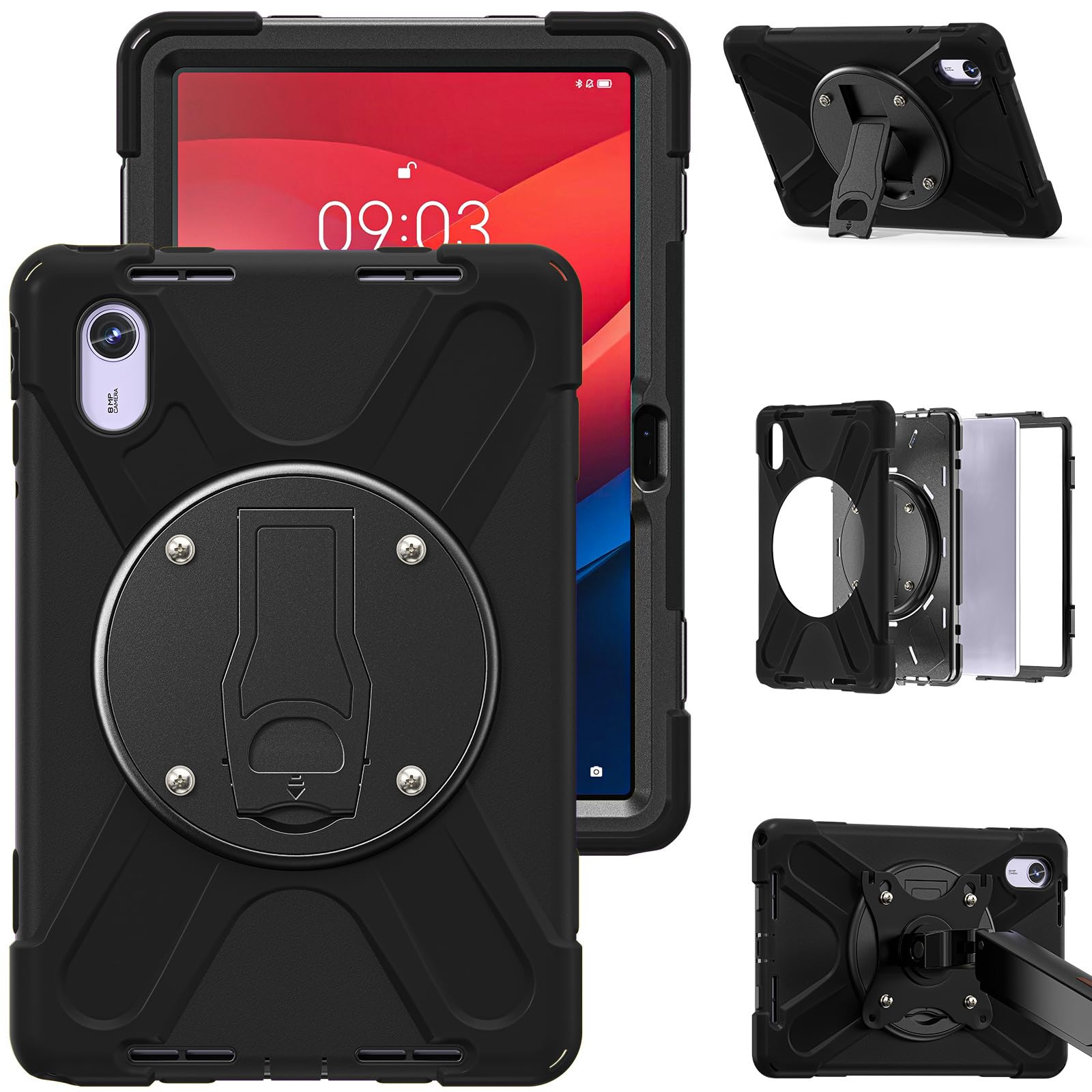 Etui do Lenovo idea Tab 11 2025/Tab K11 Gen 2 27.9 cm, odporna na upadek osłona pasuje do VESA 75 x 75 mm, podpórka obrotowa 360, pasek i ochraniacz ekranu
