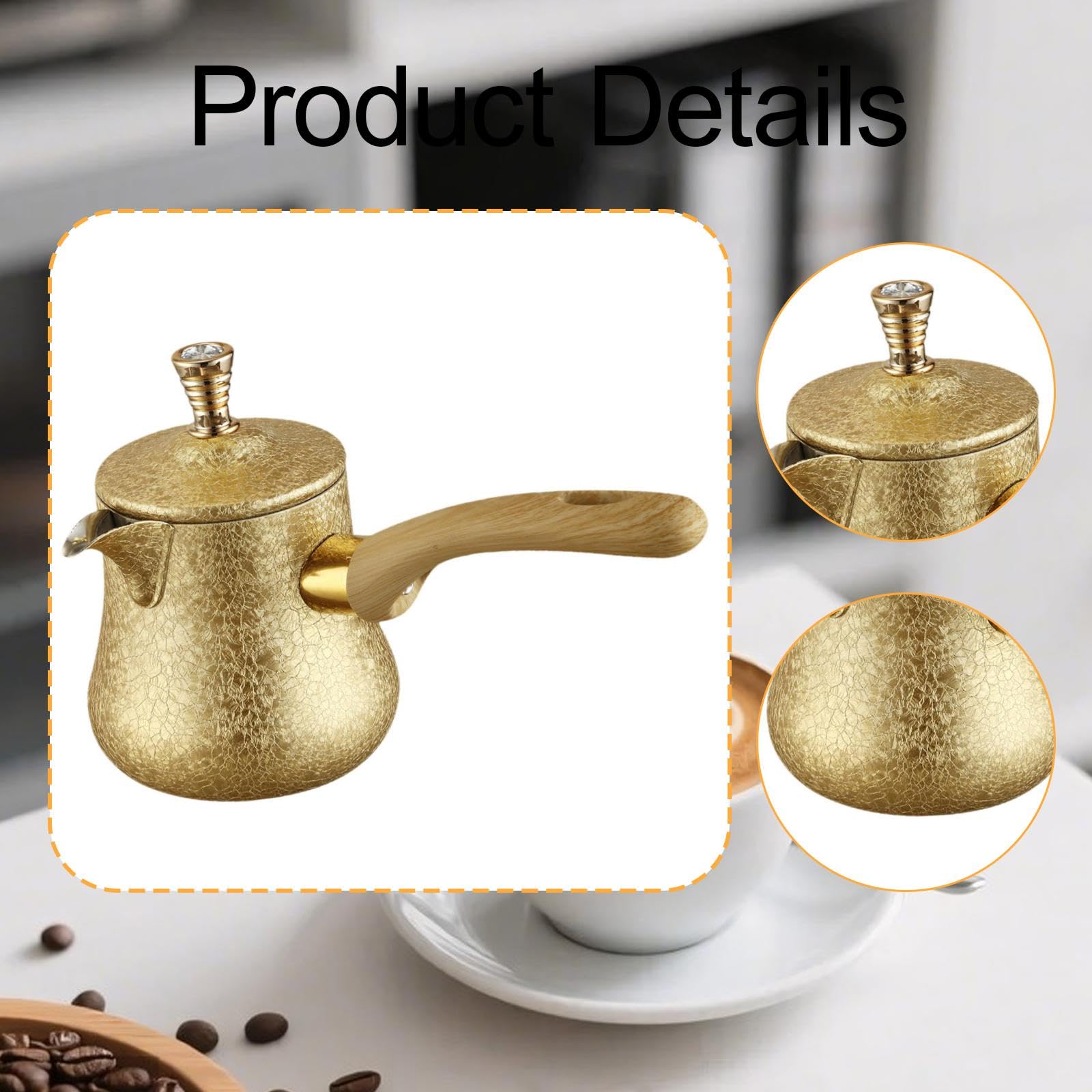Caffettiera Turca, brocca per sciogliere Il Burro con Manico in Legno, Tazza da caffè Portatile, scaldalatte in Acciaio Inossidabile, 550 Ml
