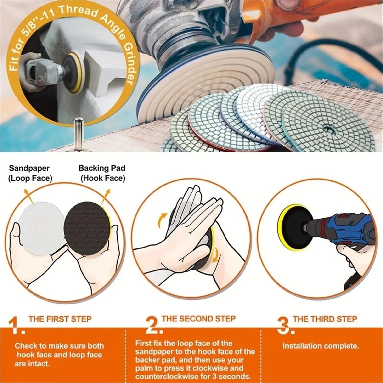 12 tamponi diamantati for lucidatura da 4 pollici 100 mm con supporto da 5/8 "11 pietra di granito bagnata/asciutta for pietra di marmo di cemento