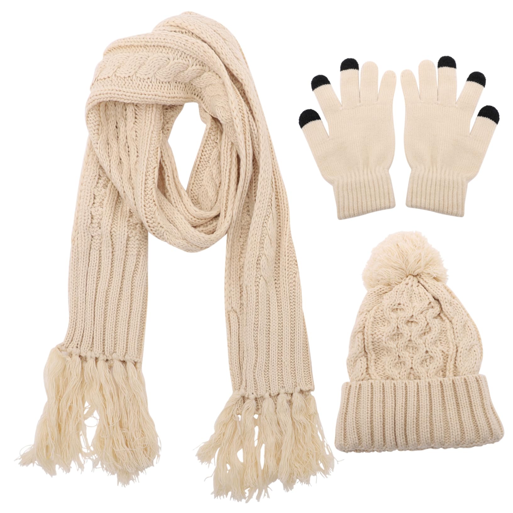 minkissy Conjunto Invierno Gorro Bufanda Guantes Cálidos de Lana Beige para Mujer y Hombre 1 Set