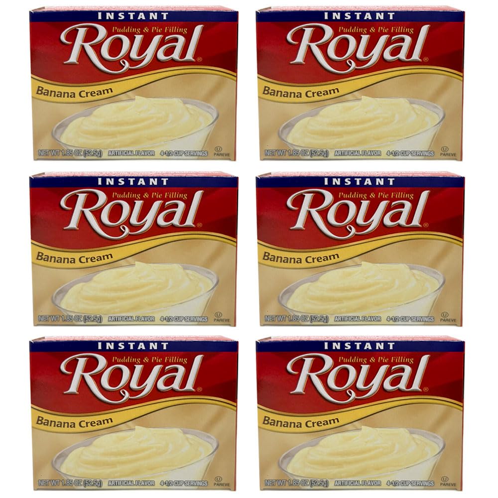 6 Pk Banana Cream Flavor Royal Instant Pudding Mix Dessert Filling 1.85oz Each Fat Free Sweet Treat Pie Cake Filling Creamy Custard Treat Tart No Bake