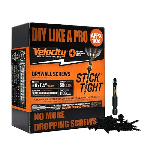 Velocity 1 14 Tornillos para paneles de yeso y brocas de accionamiento (tamaño #6) Juego de tornillos para paneles de yeso con tornillos
