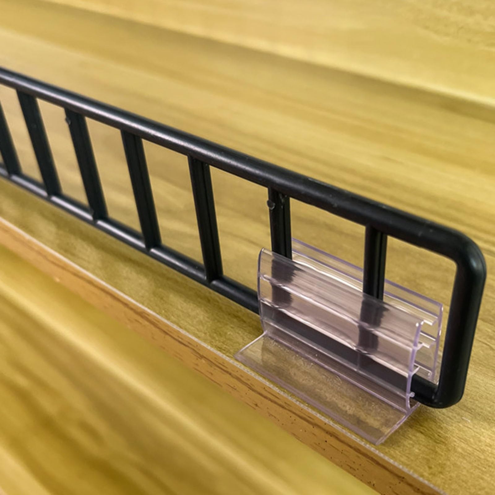 PVC Black Shelf Guard Rail with Base, No Drill Safety Guardrail Divider for Kitchen/Pantry/Closet & Metal/Wood Shelves, Anti-Fall(2 pcs,L-73cm/28.7in)