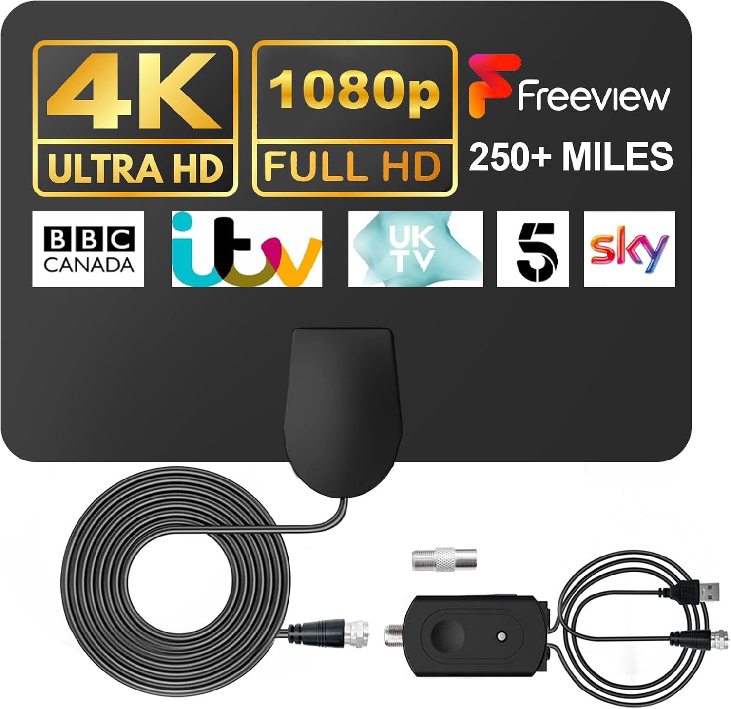 CNMTCCO TV Aerial Indoor, TV Aerial with 250+ Miles Long Range