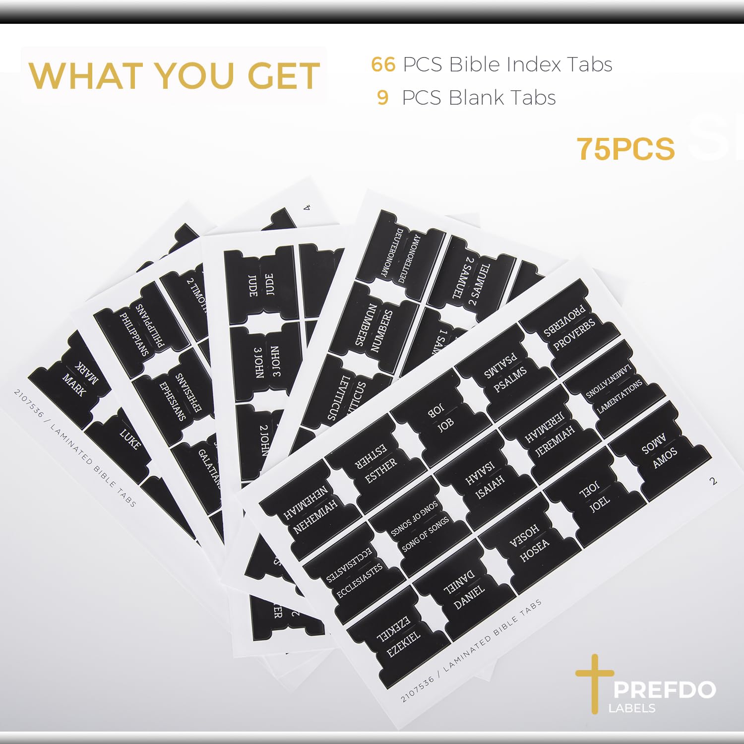 Prefdo Laminated Bible Tabs - 75 Large Print Index Tabs for Old & New Testament, Write-on (Black), 1.5x0.5inch - Image 4