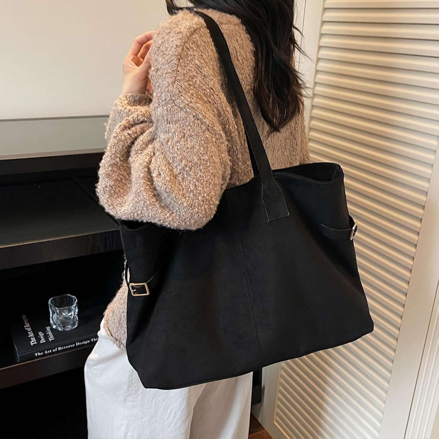 Suede Purse Fall Large Suede Tote Bag for Women Vintage Shoulder Handbag - Image 3