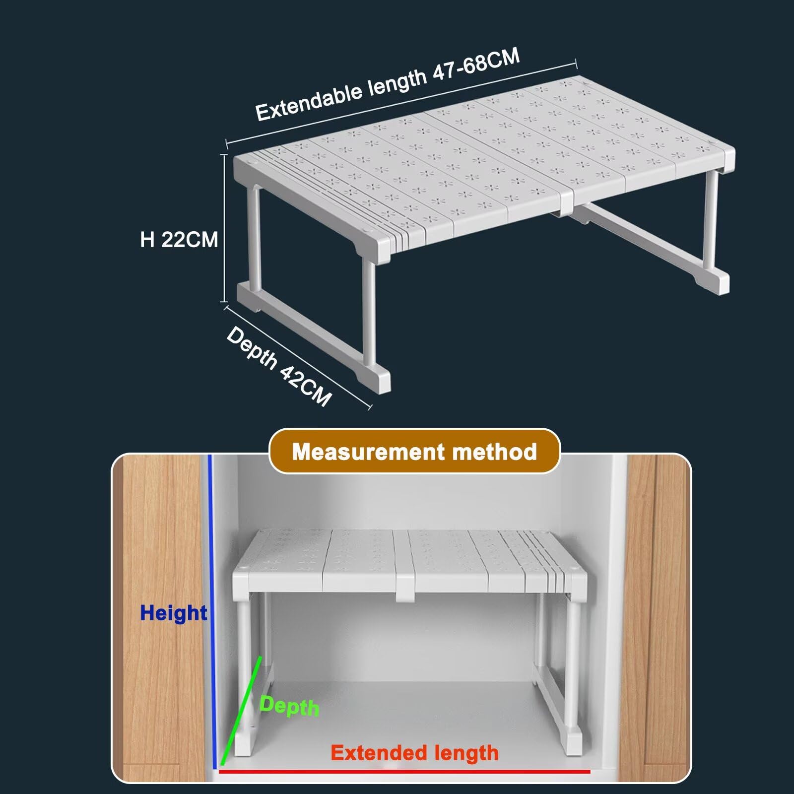 Stapelbare Regale, ausziehbare Kleiderschrank-Aufbewahrungsregale, multifunktionale Küchenaufbewahrungslösungen, geeignet für die Organisation von Kleiderschrank und Arbeitsplatte