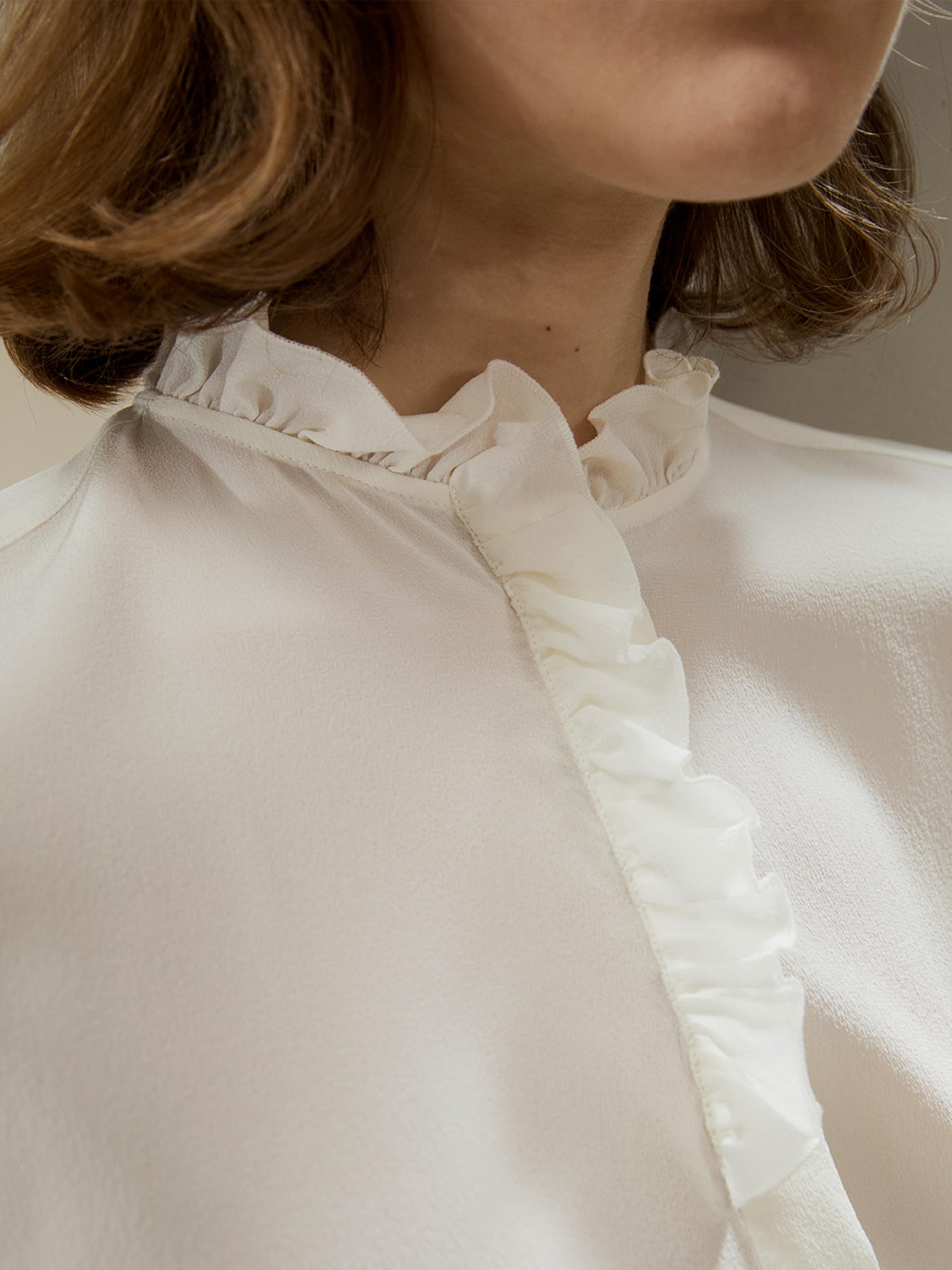 LilySilk Damen Seidenhemd Frauen 100% doppellagige Crêpe Seidenbluse mit dekorativen Rüschen für Freizeit