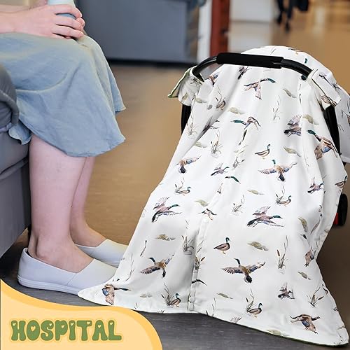 Miniatura 7 de Honeydak Funda de asiento de automóvil de pato mallardo, fundas para asiento de automóvil, toldo de lactancia infantil Minky, mantas de lactancia