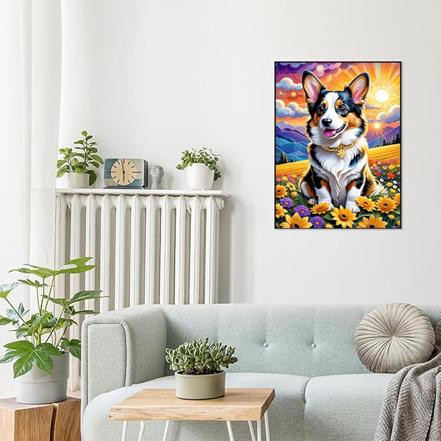 Diamond Painting Kits for Adults, Cardigan Welsh Corgi Diamond Art Kits, Sunset Scenery Full Drill, Colorful Animals Crystal Rhinestone Diamond Embroidery Craft Kits for Home Wall Decor 12x16 inch