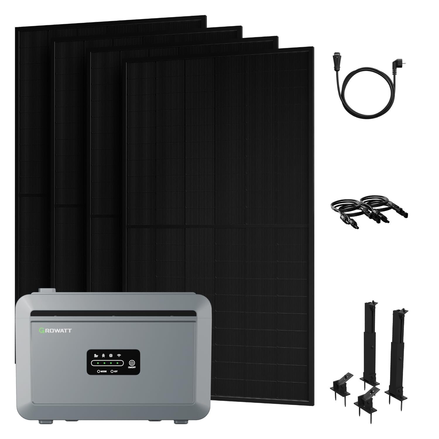 Powerness® All in One 2000W Balkonkraftwerk mit Speicher 2048Wh, Growatt NEXA 2000 mit 4 MPPT, 4× 500W Solarmodule mit Flachdach Halterung, Zubehör Komplettset, Plug&Play (0% MwSt)