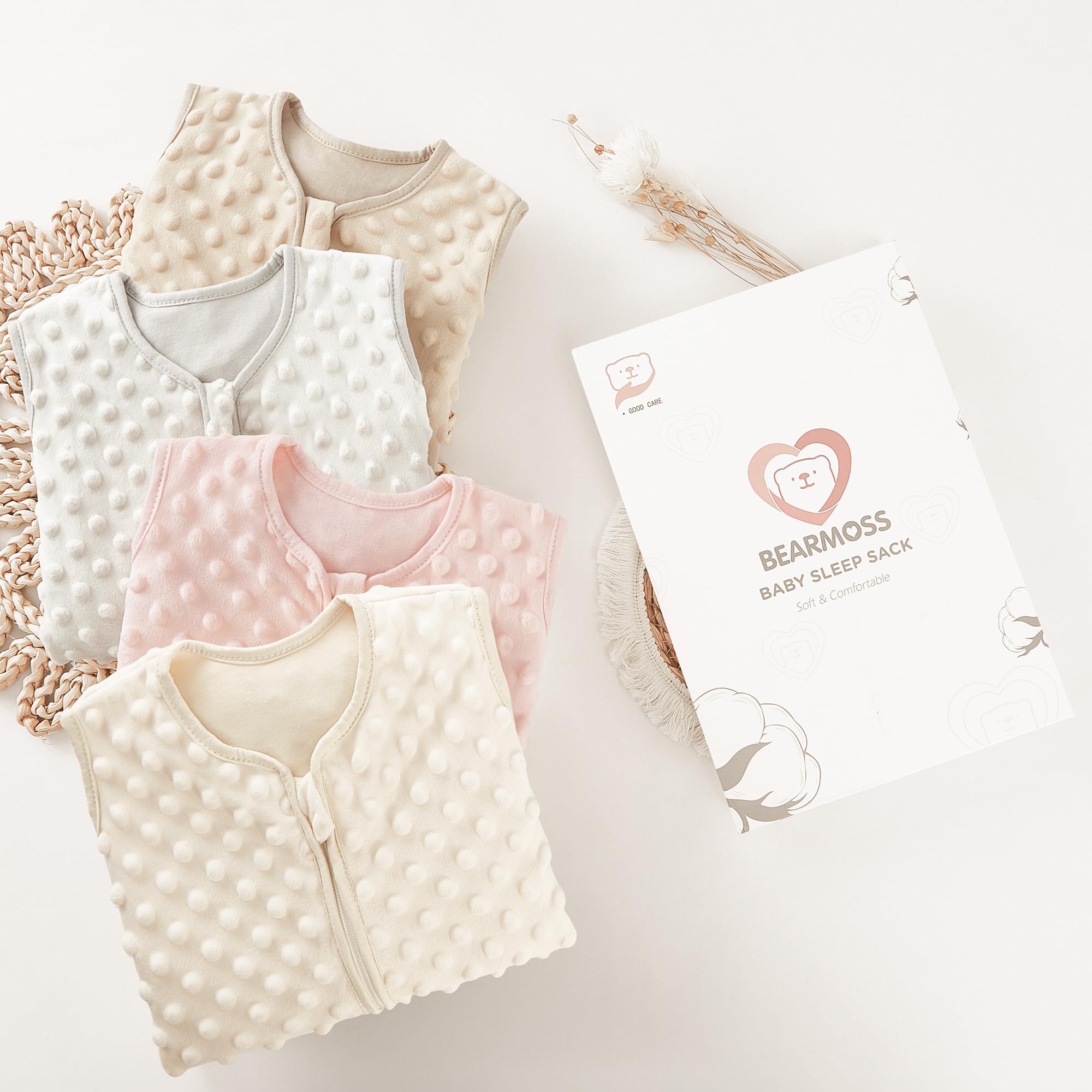 bearmoss Gigoteuse pour Bébé Chaud Sac de Couchage Coton,Lot de 2,Doublure 100% Coton avec Tissu Polaire en Peluche pour Nouveau-né Garçons Filles (Gris, 78cm)