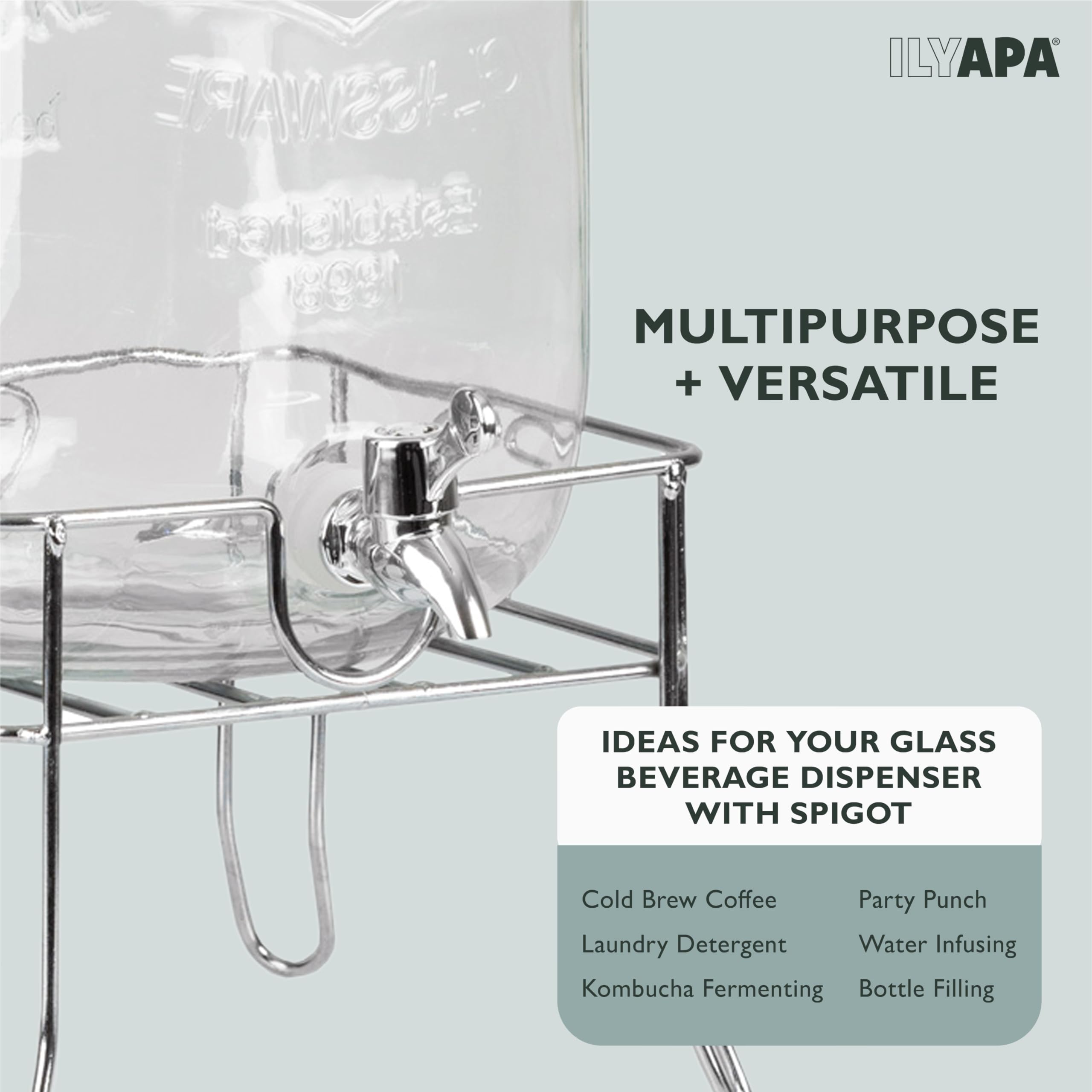 Dispensador de bebidas de vidrio con soporte, dispensadores de bebidas para agua fría, limonada, té y más, 15 x 25 pulgadas
