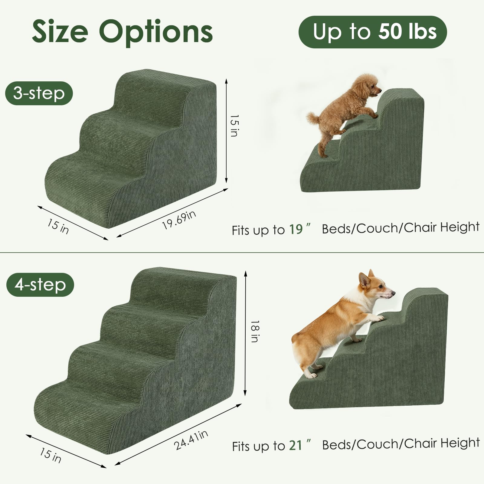 Scale per cani per letto 45 cm di altezza, rampa a 4 gradini per cani anziani e feriti, scala in schiuma per cani e gatti di piccola taglia per salire sul divano o sulla sedia, antiscivolo