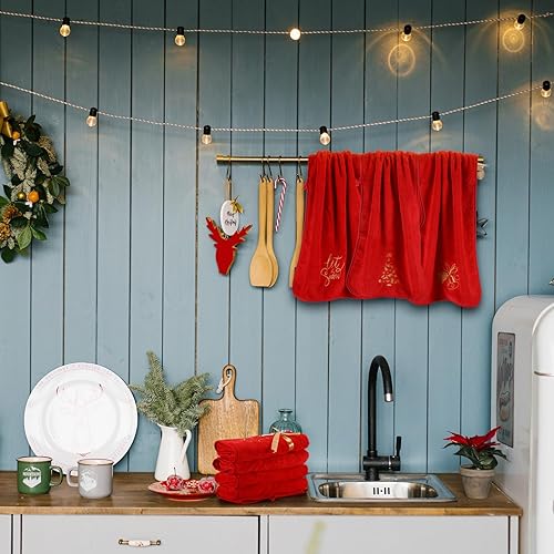 Miniatura 3 de Buryeah 24 toallas de mano navideñas de 29.53 x 13.78 pulgadas, toallas de cocina bordadas de vellón coral, toallas de baño, toallas de baño, juego