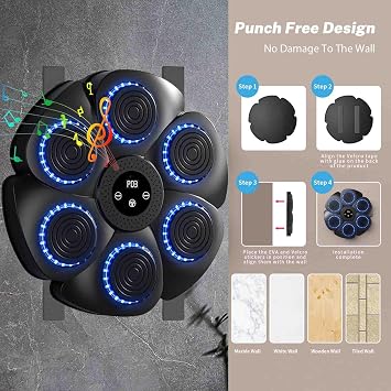 Smart Bluetooth Music Boxing Machine - Wall-Mounted Punching Trainer with RGB Lights, 9 Rhythm Modes & Auto Counting, Boxing Equipment for Adults Home Workout, Music Punch Machine Set