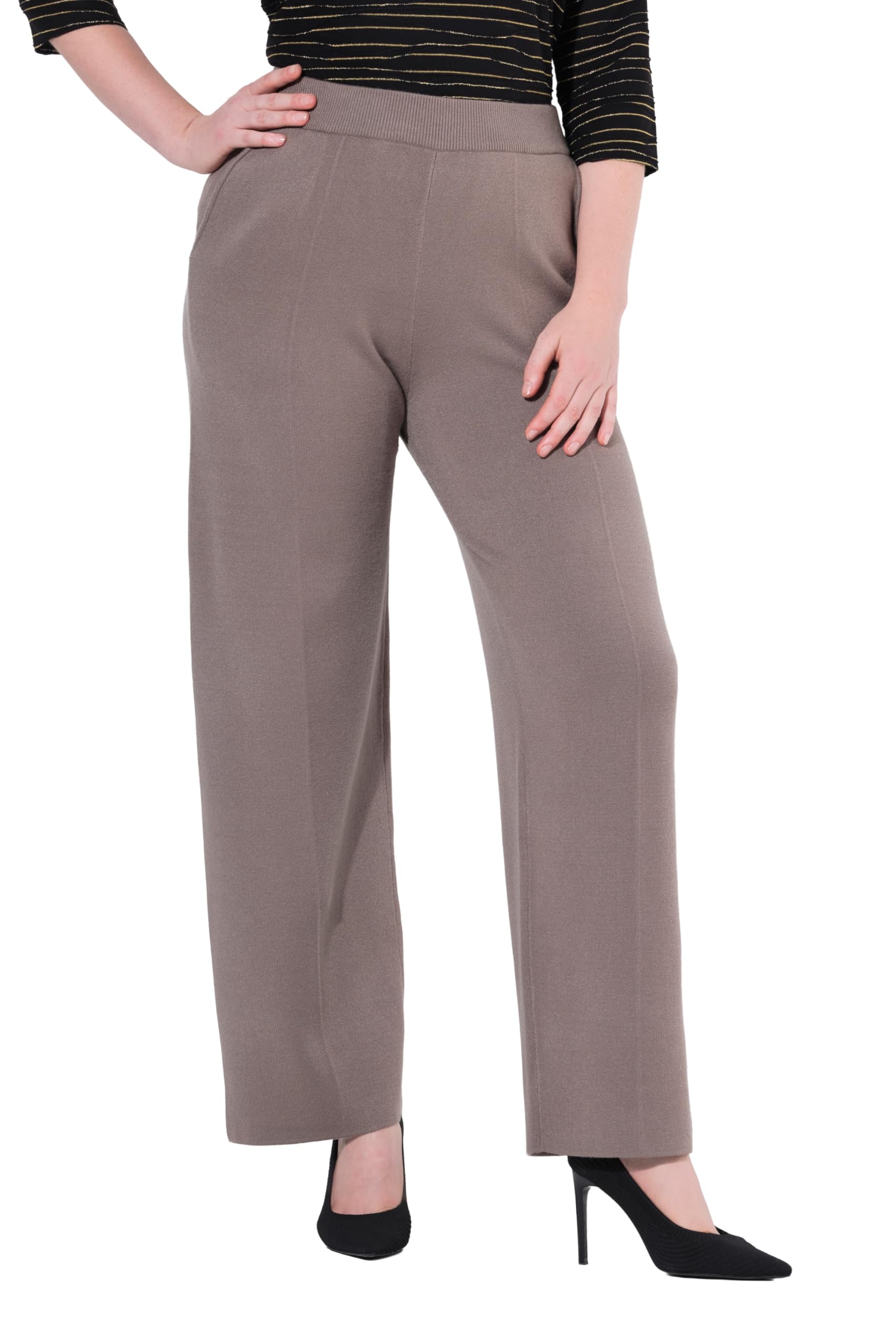 Ulla Popken Damen große Größen Übergrößen Plus Size Strickhose, Bügelfalte, weites Bein, Elastikbund 843150