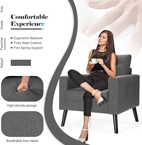 Miniatura 7 de Giantex Juego de 2 sillas decorativas modernas, silla tapizada para sala de estar, sofá individual con botones, para leer en el dormitorio,