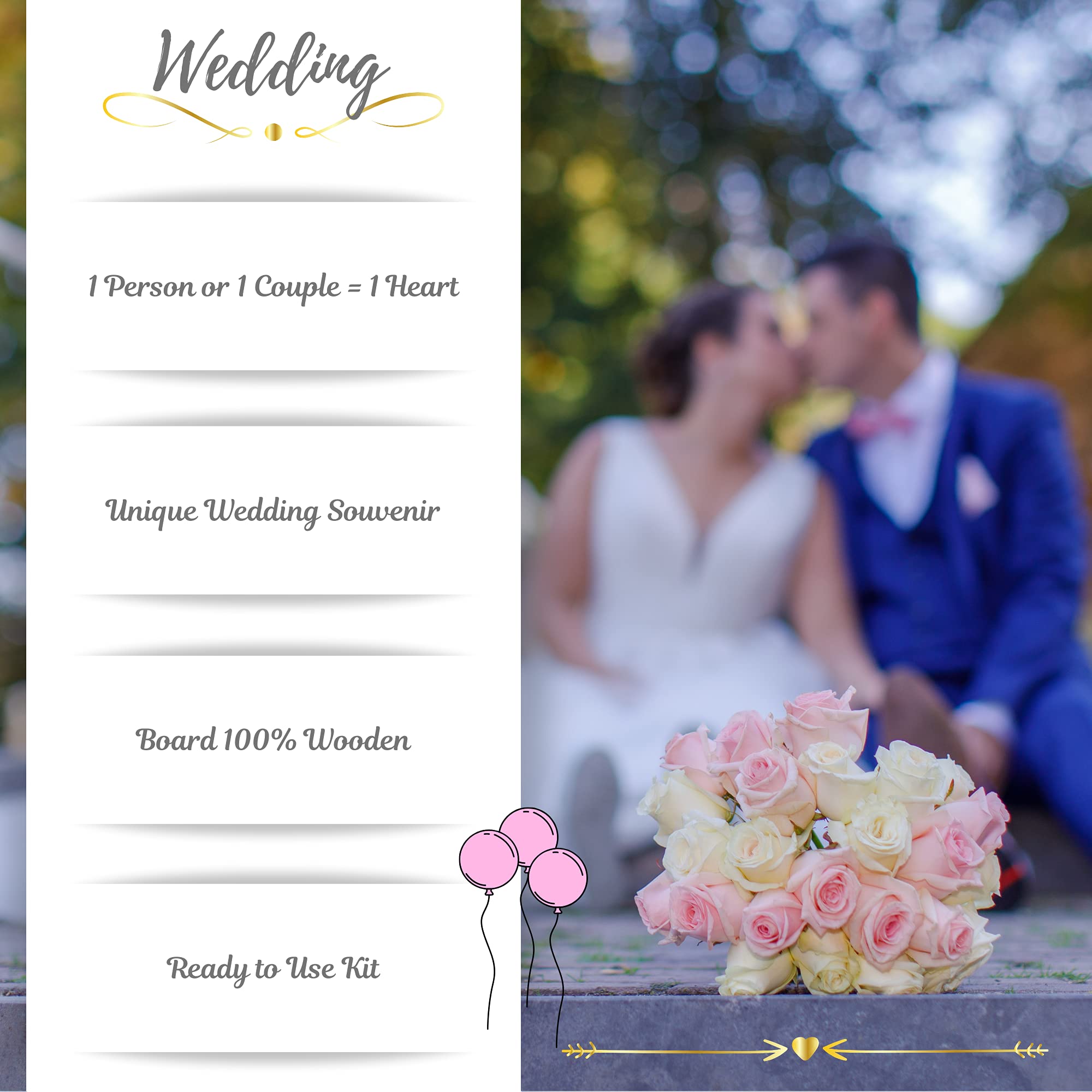 Wedding Gästebuch Hochzeit mit Holzherzen I Perfekt Hochzeitsdeko I 101 Herzen I Holzen Rahmen zum Befüllen I Hochzeitsgästebuch mit Ständer und Informationstafel I Geschenk zum Hochzeitstag