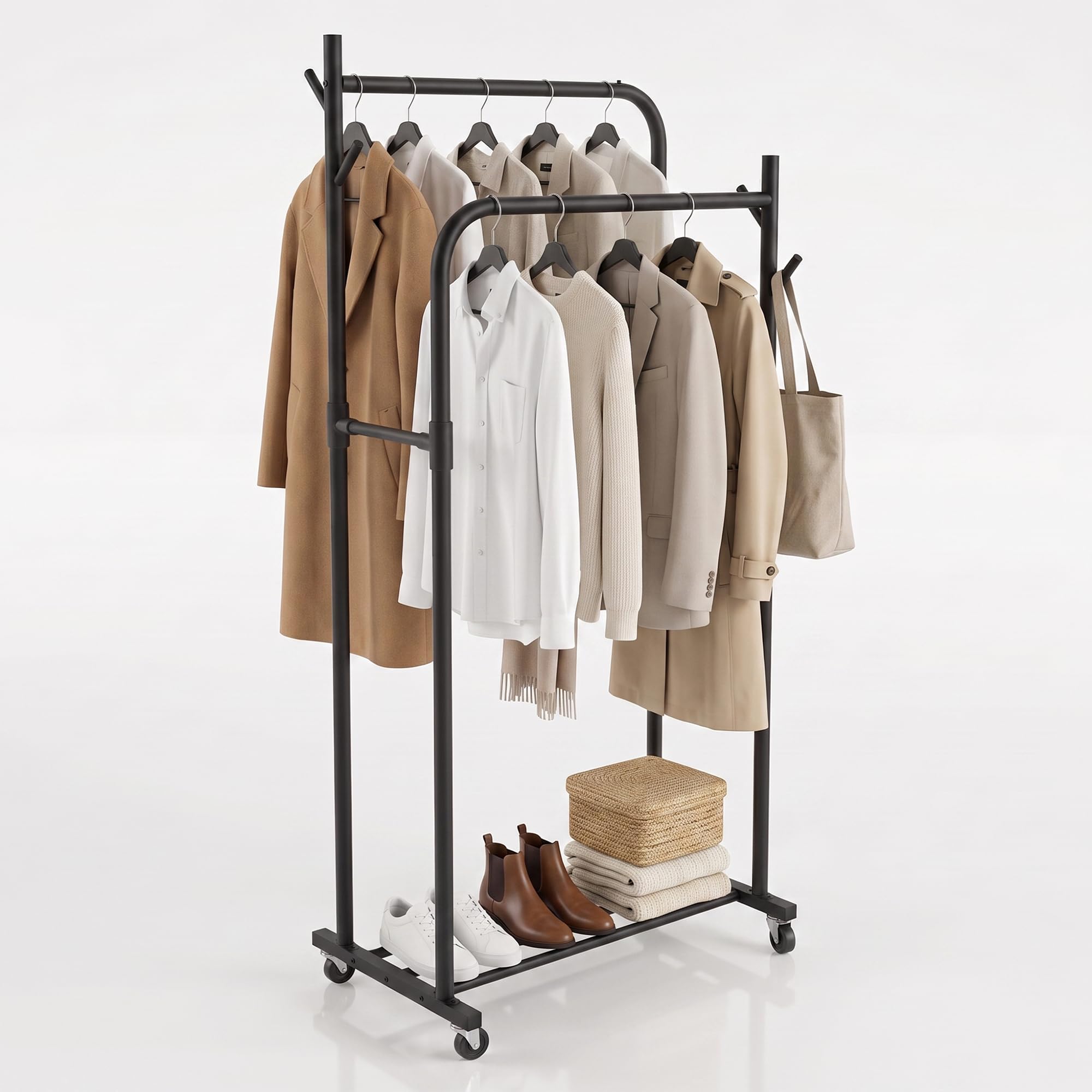KLASS Heavy Duty Clothes Rail on Wheels, 100KG Sturdy Double Clothing Rail