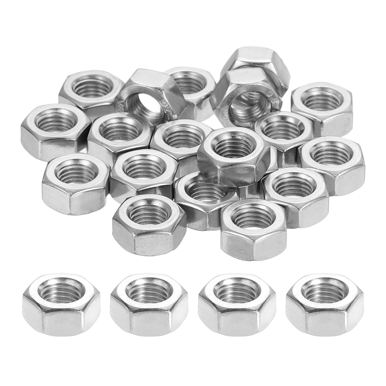 sourcing map M6x0.75mm Hex Nuts, 24Pcs 304 Stainless Steel Metric Fine Thread Hexagon Lock Nuts Fasteners for Machinery Automotive Industrial Use, 10mm / 0.39" Width 5mm / 0.2" Height