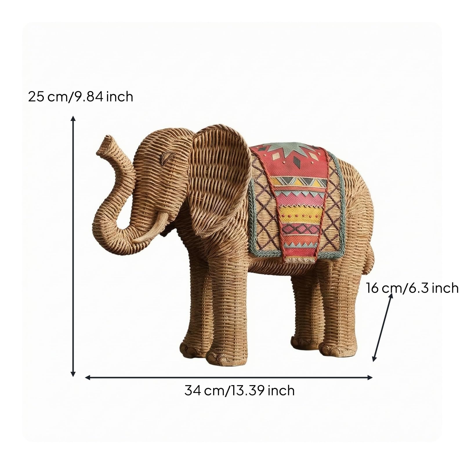 Elephant Sculpture Estatua Figura Ornamento Decoración de Mesa en Resina con Textura Entrelazada y Forma Equilibrada Adecuada para Salón Pasillo Estudio, Grande 34 16 25cm