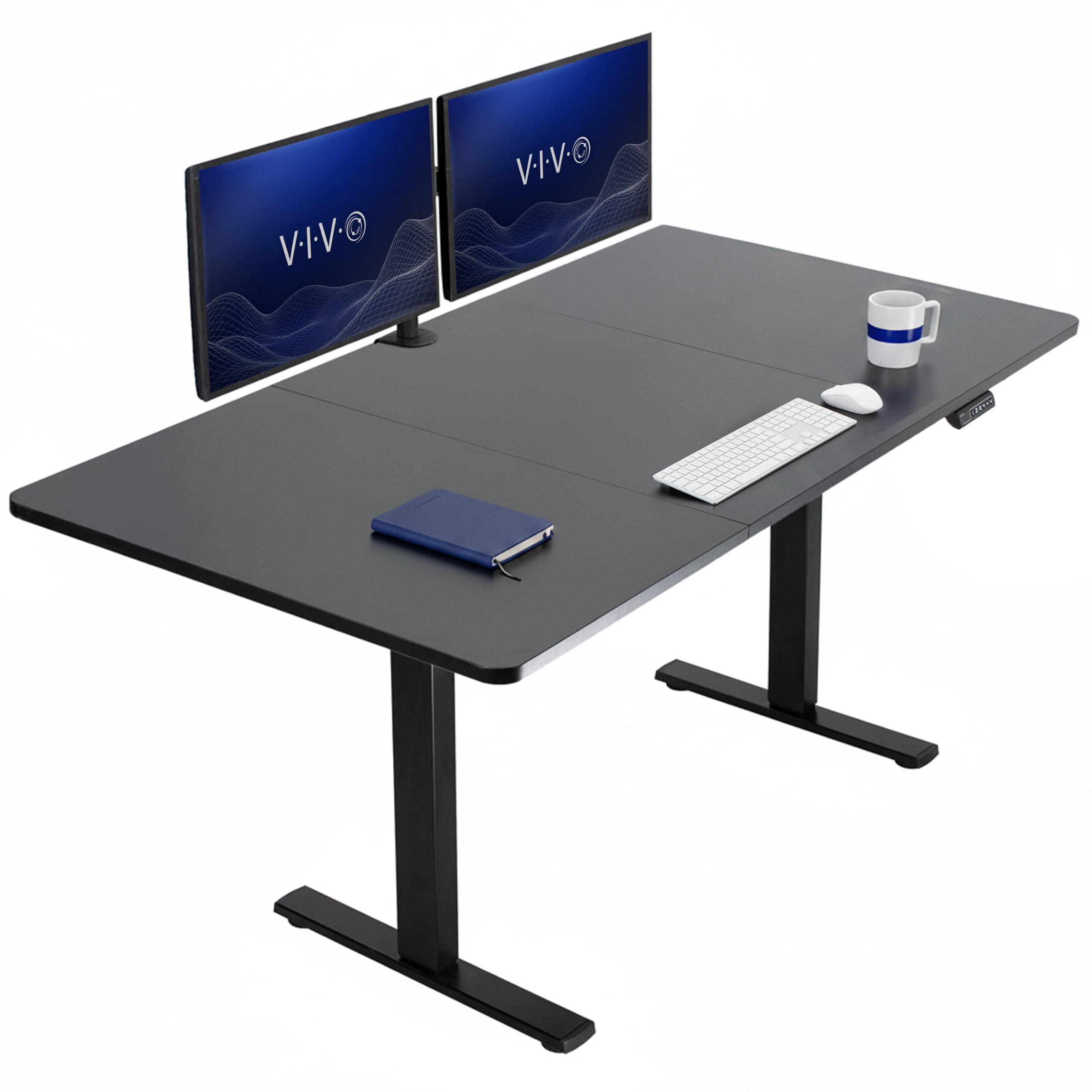 VIVO Black 71 x 36 in Standing Desk, DESK-KIT-1B7B-36 | Electric, Holds 220 lbs, Sit Stand, Height Adjustable, Extra Deep Table Top, Memory Presets, 1B Series, Black Frame