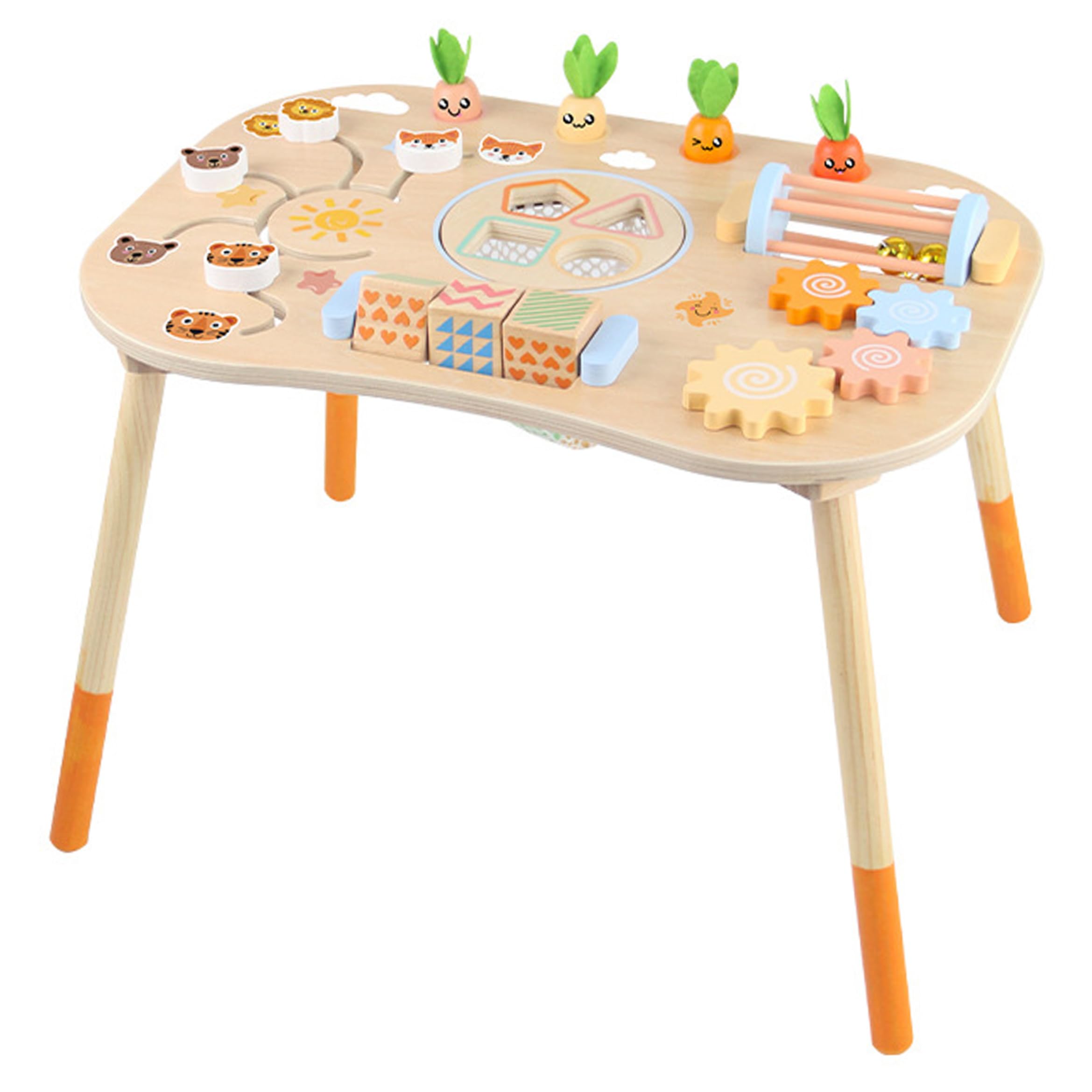 Mesa de Actividades para niños pequeños, Mesa de Actividades para niños pequeños, sensorial Montessori 6 en 1 para de 1 a 3 años, Juguete de Madera para bebés, Amarillo, sensorial, par