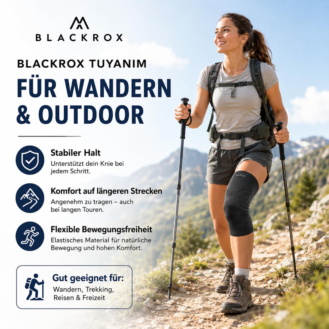 BLACKROX Kniebandage TUYANIM Sport Kraftsport Damen Herren Silikonring leicht Patella Gel Polster Feder Stabilisatoren Volleyball Fussball Laufen Knieschoner Kompression Männer Frauen (XL)