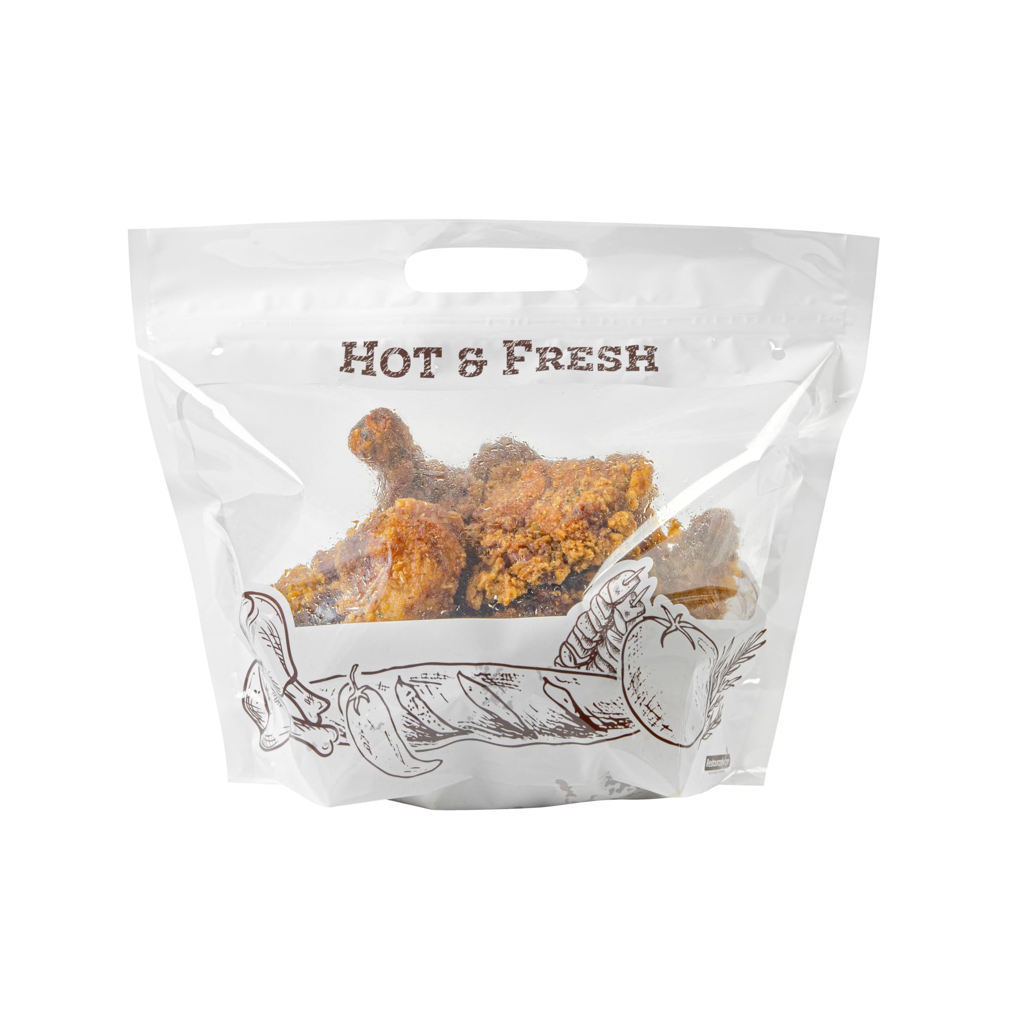 Restaurantware-Bag Tek 12.7 x 5.7 x 10.4 Inch Hot Food Bags, 100 Greaseproof Delivery Bags For Hot Food - Clear Window, Built-In Handle, White Plastic Delivery Bag, With Zipper Lock
