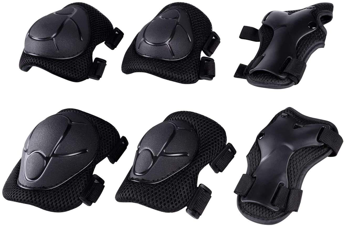 Kids Protective Gear Set 6 in 1 Knee Elbow Pads Wrist Guards Children Protection Safety Roller Bicycle Skateboard Inline Skating Scooter Multi Sports for Boys Girls Age 3-8