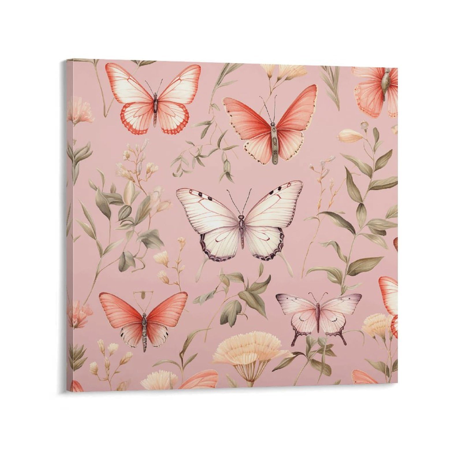Butterflies And Plants Canvas Wall Art for Bedroom 16x16inch(40x40cm) Canvas Prints Artwork for Walls Modern Picture Artwork Painting for Living Room Aesthetic Wall Paintings for Bathroom Kitchen Offi