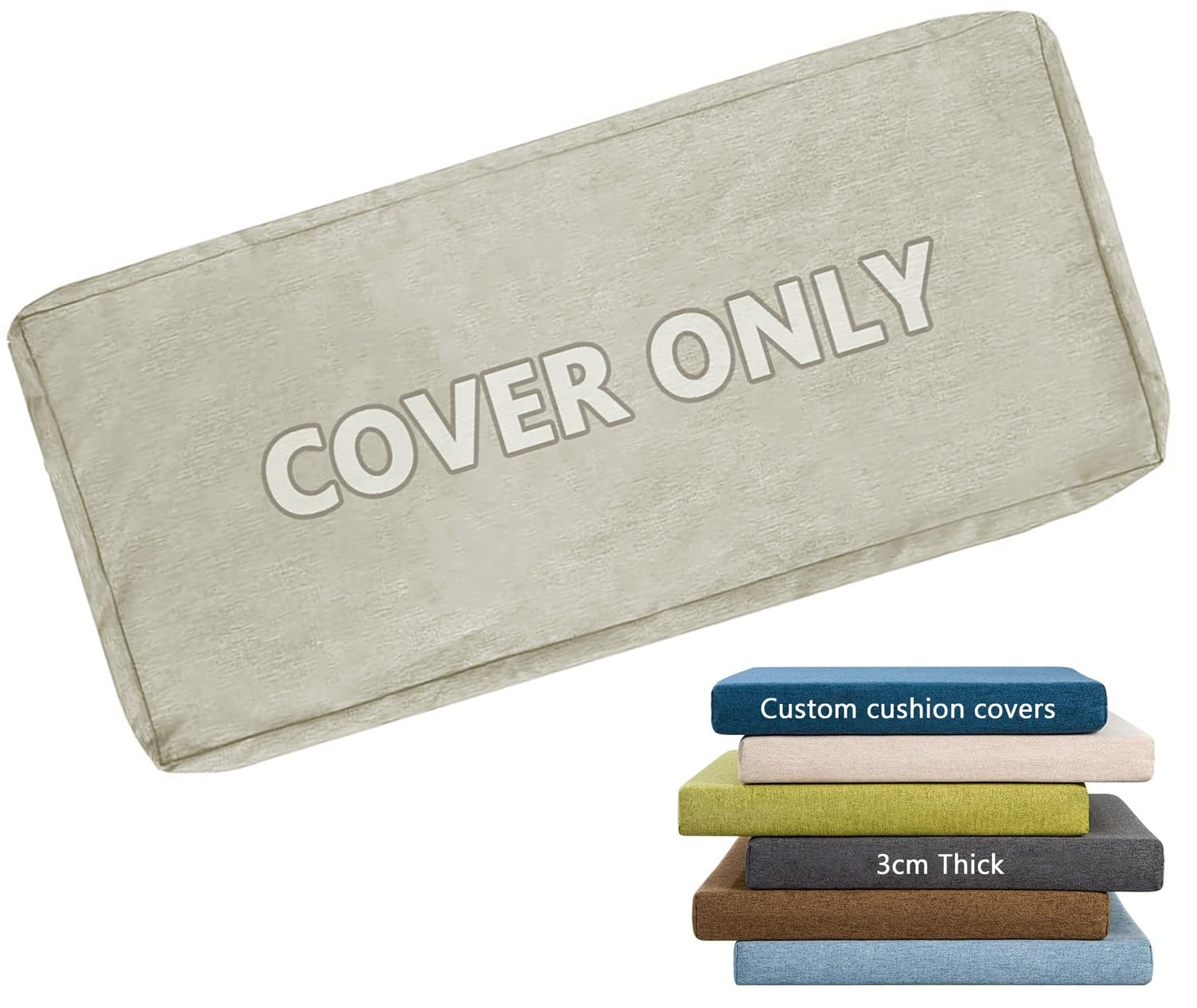 3 cm Thick Bench Cushion Cover Only with Zipper & Ties for Long Window Seat Outdoor Indoor 160 x 60 120 x 40 150 x 50