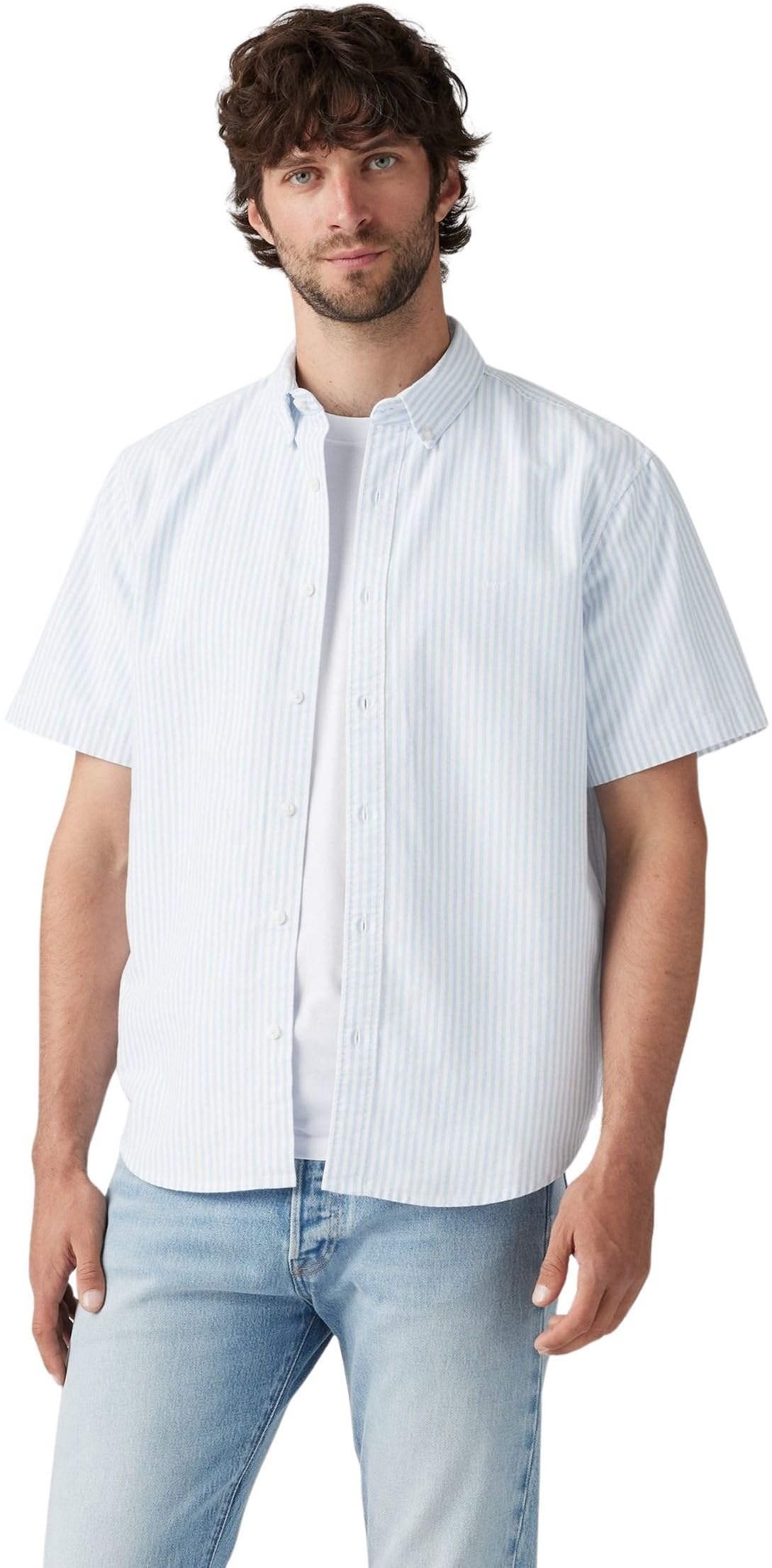 Levi's Men's Waylon Stripe Della Robbia Blue - Blue Shirt Short Sleeve, Relaxed Fit, Blue (Waylon Stripe Della), Xs