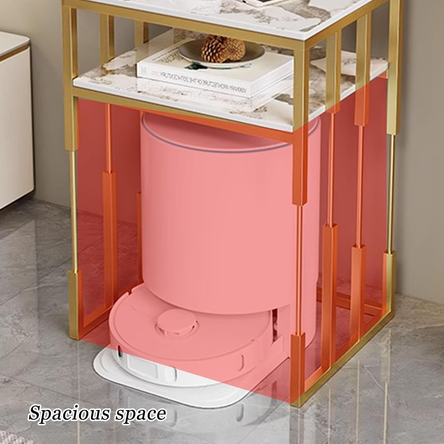 JKGHK Robot Vacuum Hidden Cabinet, Sweeping Robot Storage Stand Rack with Open Storage Shelves, Side Table for Small Spaces Bedroom, End Side Table for Home Office(Black+Gray,40cm/16in)