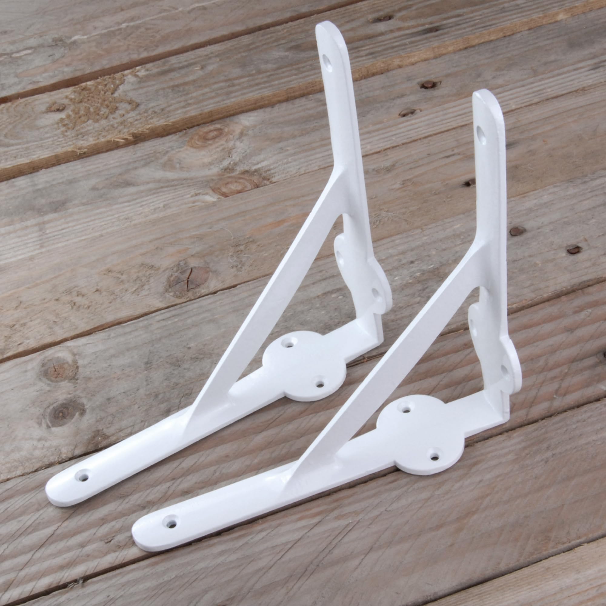 PAIR OF WHITE CAST IRON SHELF BRACKETS INDUSTRIAL GALLOWS ARCH WALL SUPPORTS
