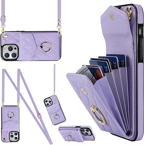 Miniatura 2 de CHENRLIAN Compatible with iPhone 15 Pro Max Wallet Case with Card Holder, 360 Rotation Finger Ring Holder Kickstand, Leather Wallet Case and