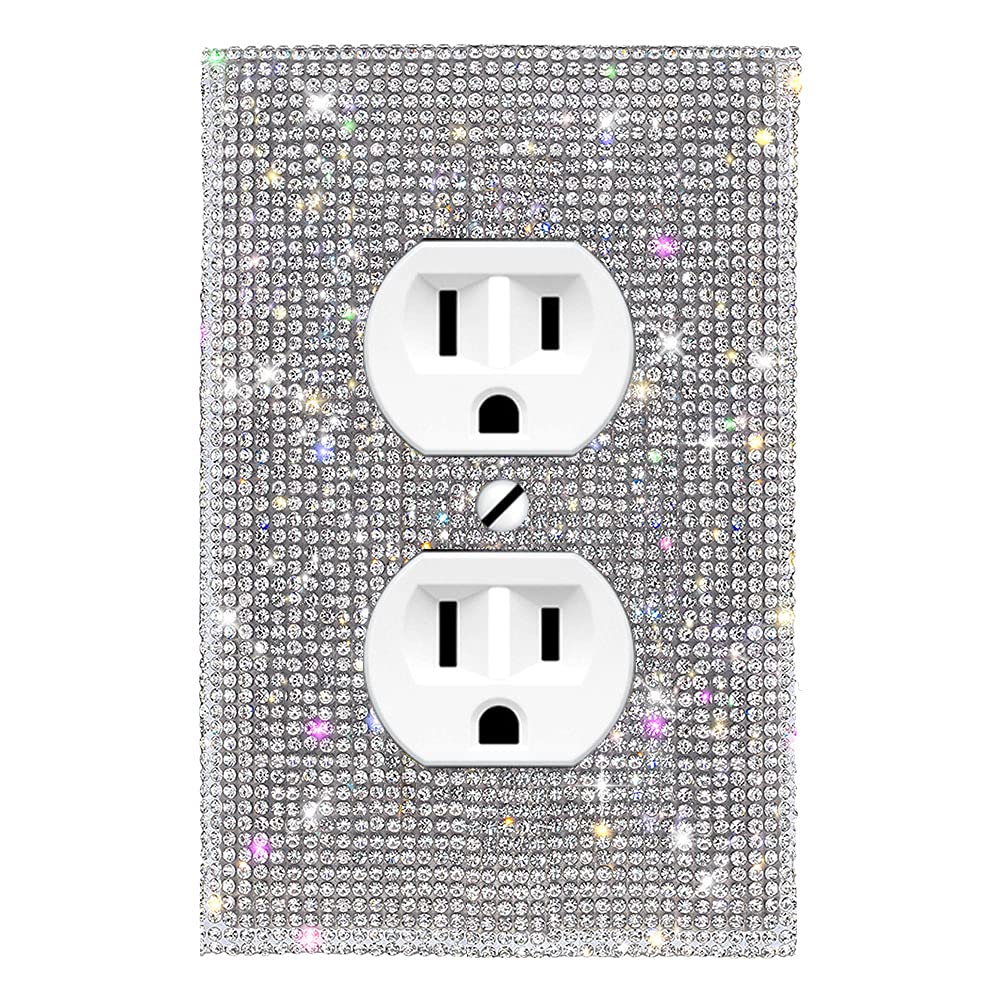 WIRESTER Silver Shiny Sparkle Bling Crystal Rhinestones Wall Plate Cover Duplex Outlet