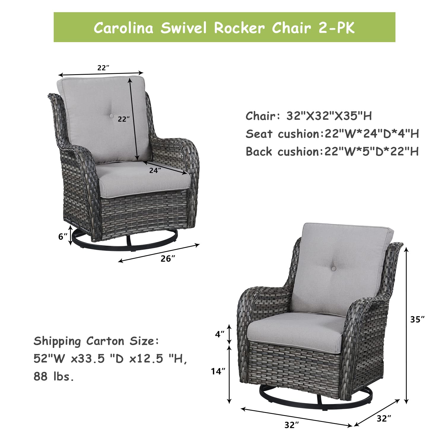Wicker Rocking Chair Swivel Chairs - 4 Piece Rocker Patio Chairs Set Rattan Rocking Chair for Outdoor Porch Deck Garden Backyard(Mixed Grey/Grey)