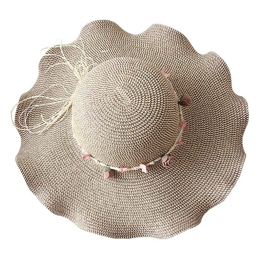 Sombreros de Paja de Verano para Mujer, con Parte Superior Redonda y Ancho, para Playa, 56-58 cm (código B M)