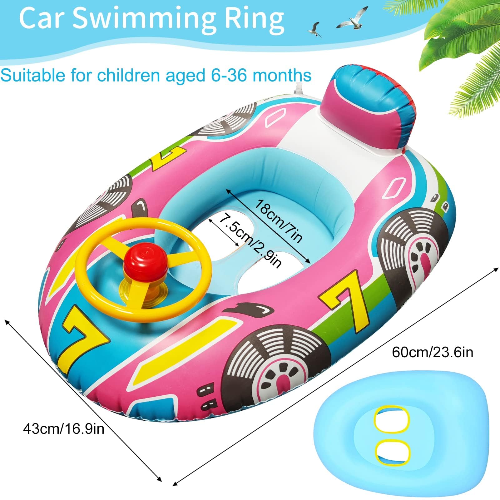 Anello da Nuoto per Bambini 6 Mesi a 36 Mesi, Piscine Gonfiabili per Bambini con Volante, Anello da Nuoto Gonfiabili, Galleggiante per Piscina per Bambini