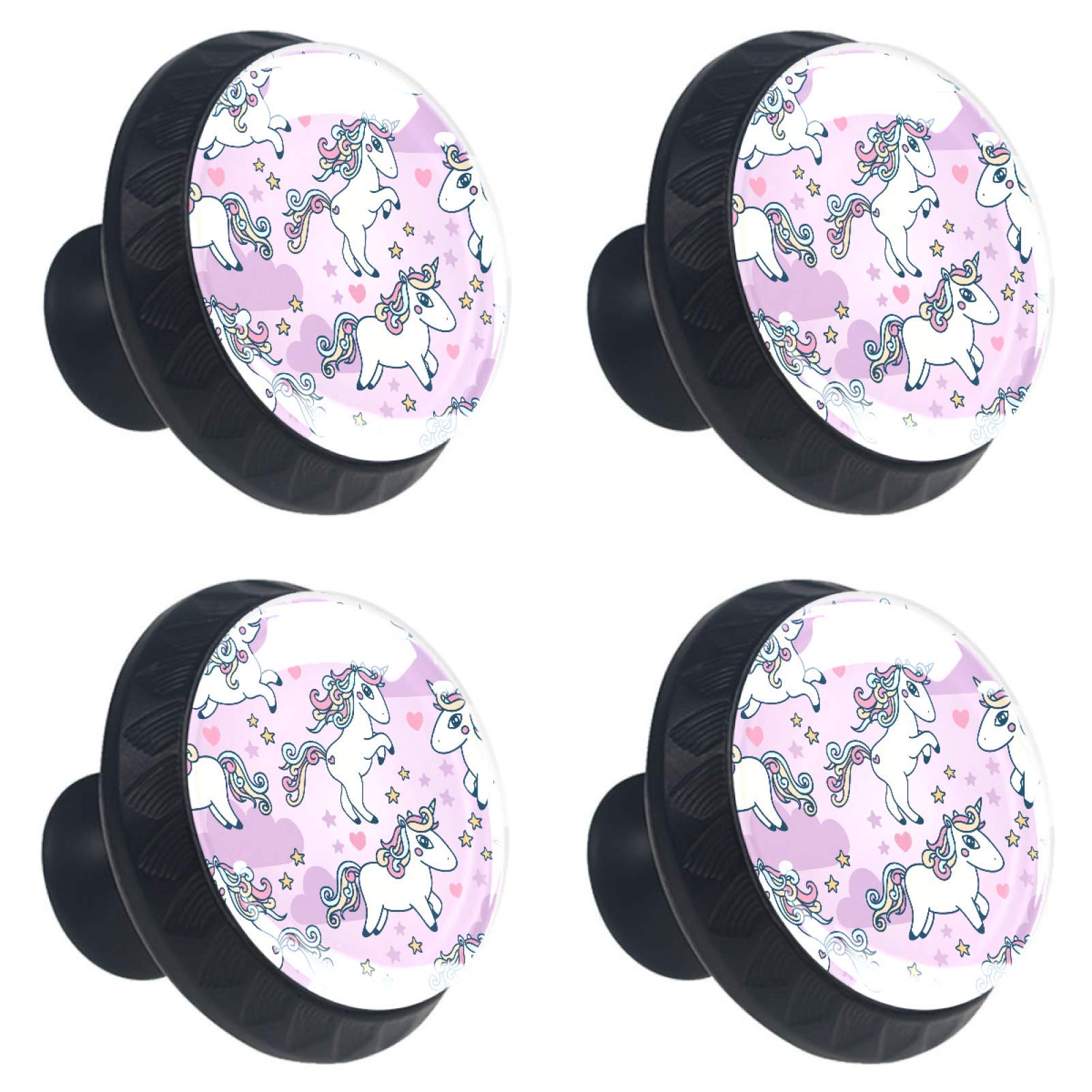 Boutons de tiroir en cristal brillant 30 mm avec illustration licorne mignonne