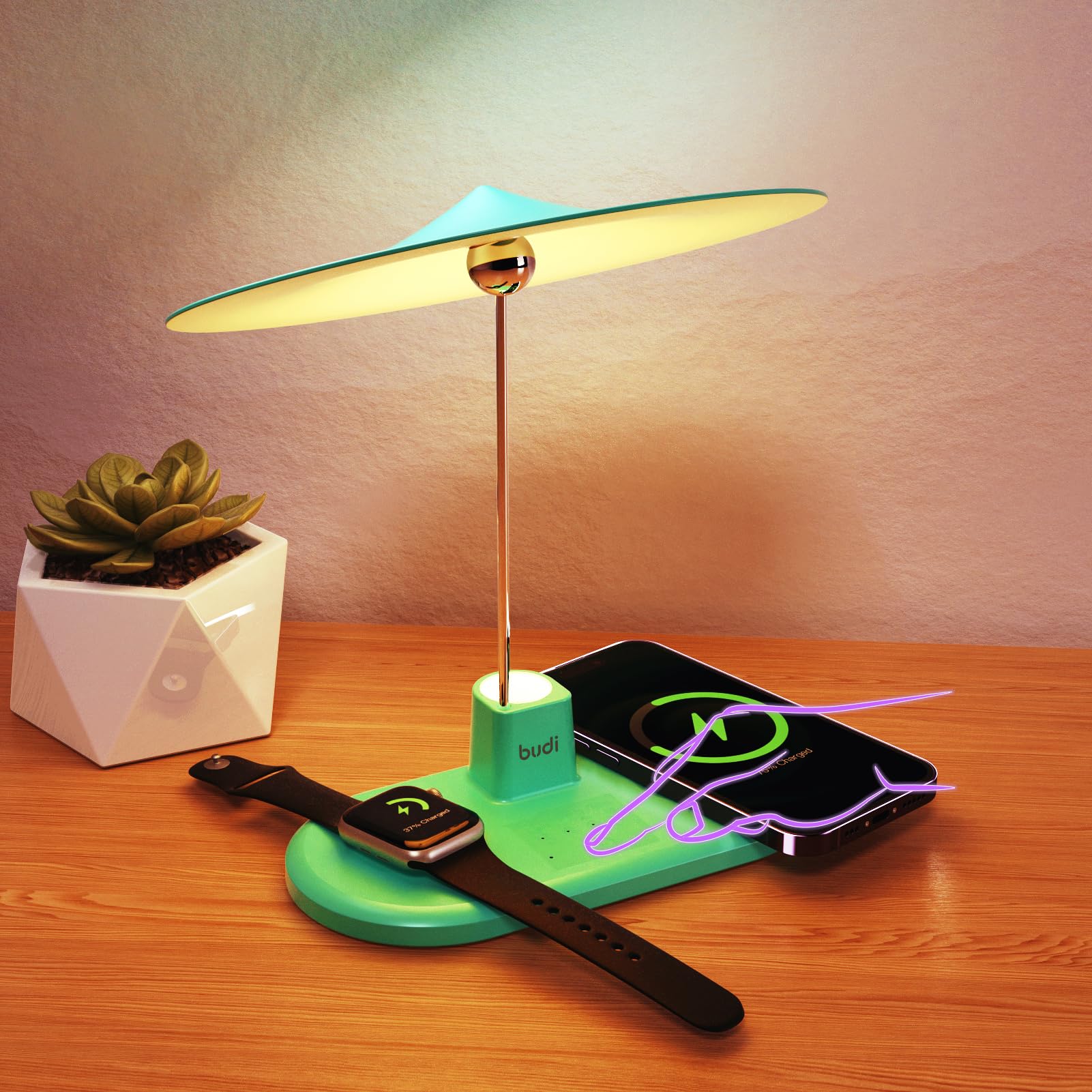 Bureau Lamp Met Draadloze Oplading,Bureau Sfeer Nachtlicht - 15W