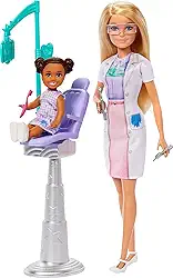 Barbie Profissões Conjunto de Brinquedo Dentista de Cabelo Loiro com Menina para crianças a partir de 3 anos