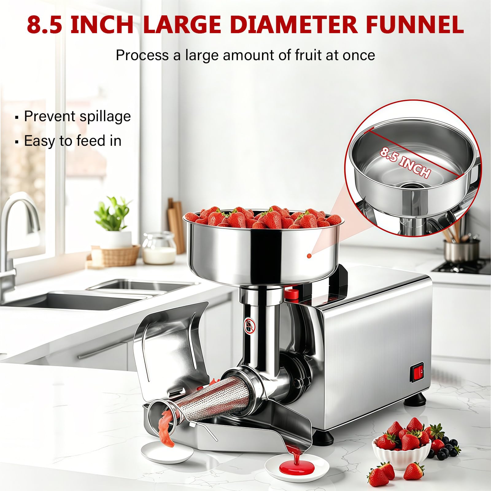 BANGBANGJI Passata di Pomodoro Fresatrice in Acciaio Inox 450W, Pressa per Alimenti, Schiaccia Marmellate & Salse, 200-350 lbs/h per Salsa di Pomodoro Fragole Mirtilli